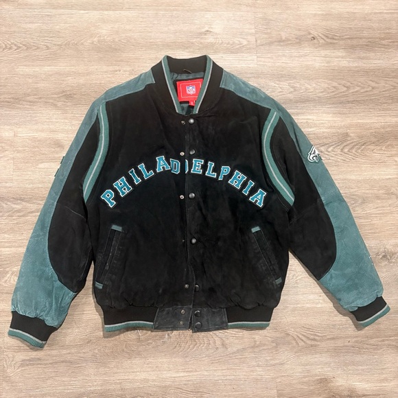 NFL - Philadelphia Eagles Button-UpSuede Jacket 1990s Large